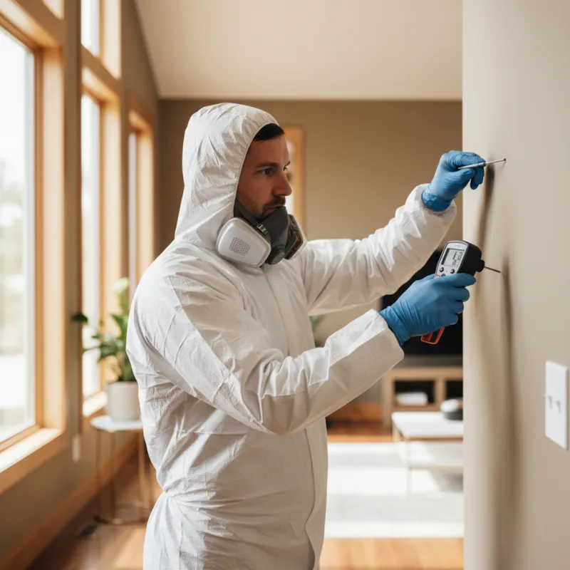 Home safety advisor inspecting a wall for hidden mold